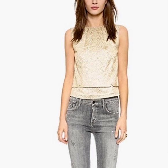 TORY BURCH Cathy Gold Jacquard Brocade Sleeveless Shell Top Blouse Size 10 - Picture 1 of 15